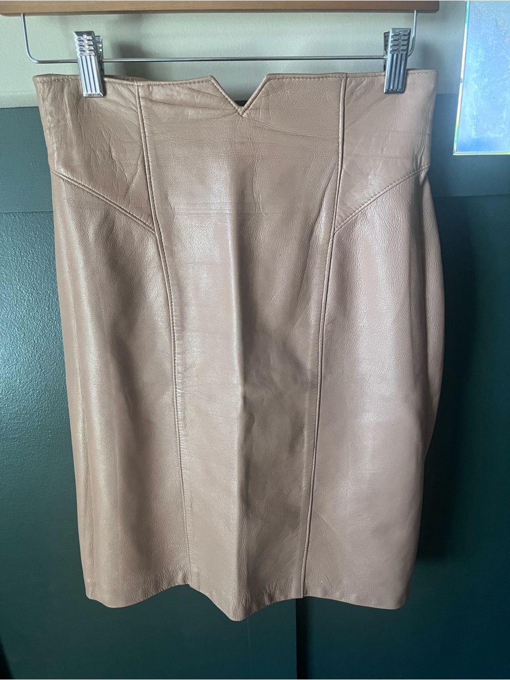 Sleek camel colour  Leather Pencil Skirt